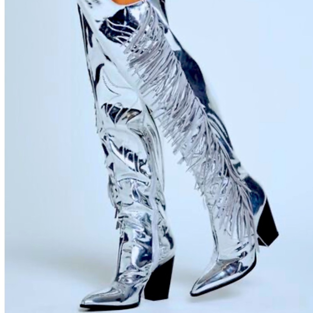 Over the knee western boots with fringe